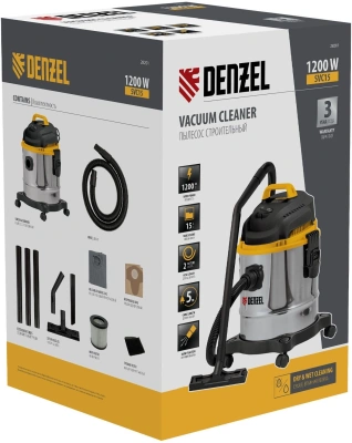 Строительный пылесос Denzel SVC15 1200Вт (уборка: сухая/сбор воды/выдув) серебристый