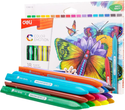 Восковые мелки Deli EC20010 Color Emotion трехгранные 18цв. картон.кор./европод.