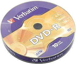 Диск DVD-R Verbatim 4.7Gb 16x bulk (10шт) (43729)