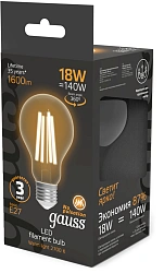 Лампа филам. Gauss Filament 18Вт цок.:E27 груша 220B св.свеч.бел.теп. (упак.:10шт) (102902118)