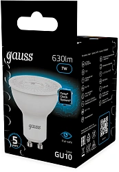 Лампа светодиодная Gauss 101506307 7Вт цок.:GU10 рефлек. 220B св.свеч.бел.хол. MR16 (упак.:10шт)