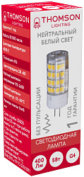Лампа светодиодная Thomson TH-B4206 5Вт цок.:G4 капсул. 220B св.свеч.бел.нейт. (упак.:1шт)