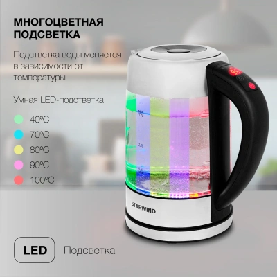 Чайник электрический Starwind SKG5213 1.7л. 2200Вт черный/серебристый корпус: стекло/металл/пластик