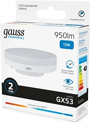 Лампа светодиодная Gauss Elementary 83833 13Вт цок.:GX53 таблетка 220B св.свеч.бел.хол. (упак.:10шт)
