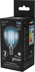 Лампа светодиодная Gauss Filament 7Вт цок.:E14 шар 220B св.свеч.бел.нейт. P45 (упак.:10шт) (105801207)