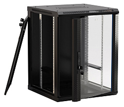 Шкаф коммутационный Hyperline (TWB-1266-GP-RAL9004) настенный 12U 600x600мм пер.дв.стекл 2 бок.пан. 60кг черный 650мм IP20 сталь
