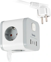 Сетевой удлинитель Buro BU-PC3.1UС-W 1.5м (3 розетки) белый (коробка)