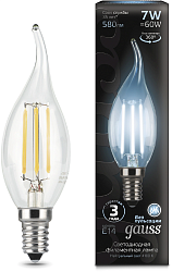 Лампа филам. Gauss Filament 7Вт цок.:E14 свеча 220B св.свеч.бел.нейт. CF35 (упак.:10шт) (104801207)
