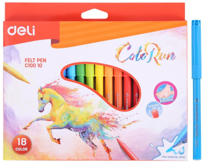 Фломастеры Deli EC10010 ColoRun Вентилируемый 18цв. коробка с европодвесом