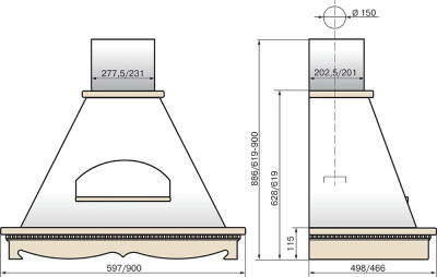 Вытяжка каминная Elikor Бельведер 60П-650-П3Д бежевый/дуб неокрашенный управление: ползунковое (1 мотор)