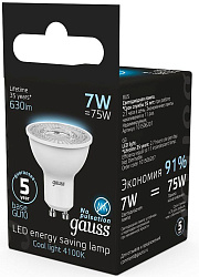 Лампа светодиодная Gauss MR16 7Вт цок.:GU10 спот 220B св.свеч.бел.нейт. MR16 (упак.:1шт) (101506207)