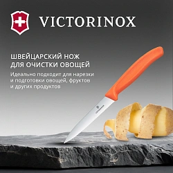 Нож кухонный Victorinox Swiss Classic (6.7739.C1) для чистки овощей и фруктов лезв.100мм серрейт. заточка оранжевый