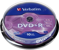 Диск DVD+R Verbatim 4.7Gb 16x Cake Box (10шт) (43498)