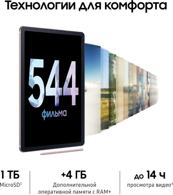 Планшет Samsung Galaxy Tab S6 Lite SM-P625 1280 (2.4) 8C RAM4Gb ROM64Gb 10.4" TFT 2000x1200 4G 1Sim Android 14 розовый 8Mpix 5Mpix BT WiFi microSD 1Tb 7040mAh