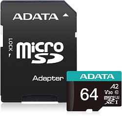 Флеш карта microSDXC 64GB A-Data AUSDX64GUI3V30SA2-RA1 Premier Pro + adapter