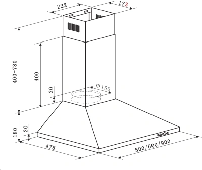 Вытяжка каминная Weissgauff Zosma 50 PB черный управление: кнопочное (1 мотор)