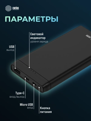 Мобильный аккумулятор Cactus CS-PBFSFT-10000 10000mAh 10.5W 2.1A 2xUSB-A черный
