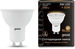 Лампа светодиодная Gauss MR16 5Вт цок.:GU10 спот 220B св.свеч.бел.теп. MR16 (упак.:1шт) (101506105)