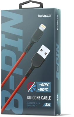 Кабель BoraSCO 38520 USB (m)-Lightning (m) 1м красный коробка