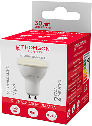 Лампа светодиодная Thomson TH-B2053 8Вт цок.:GU10 полусф. 220B св.свеч.бел.теп. MR16 (упак.:1шт)