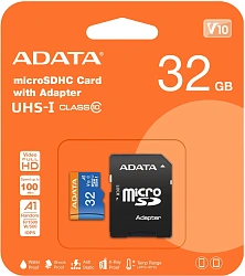 Флеш карта microSDHC 32GB A-Data AUSDH32GUICL10A1-RA1 Premier Pro + adapter
