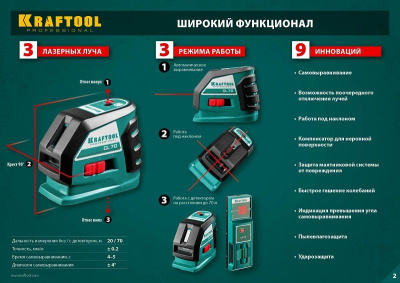 Нивелир лазерн. Kraftool 34660-2 цв.луч. красный 2луч.