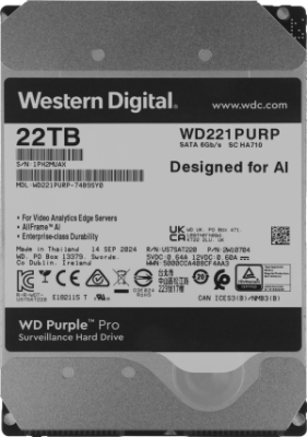 Жесткий диск WD SATA-III 22TB WD221PURP Surveillance Purple Pro (7200rpm) 512Mb 3.5"