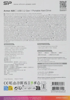 Жесткий диск Silicon Power USB3.0 1TB SP010TBPHDA80S3K A80 Armor 2.5" черный