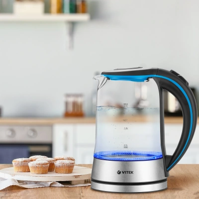 Чайник электрический Vitek VT-7028 1.7л. 2200Вт прозрачный корпус: стекло