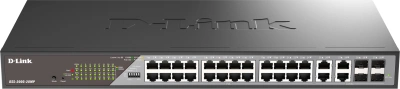 Коммутатор D-Link DSS-200G-28MP/A1A (L2) 24x1Гбит/с 4xКомбо(1000BASE-T/SFP) 24PoE 24PoE+ 370W настраиваемый