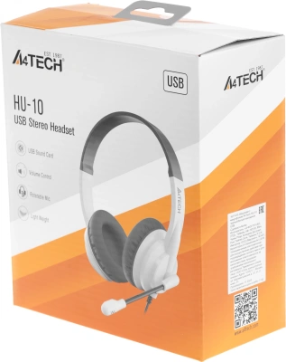 Наушники с микрофоном A4Tech HU-10 черный/белый 2м накладные USB оголовье (HU-10/USB/BLACK+WHITE)