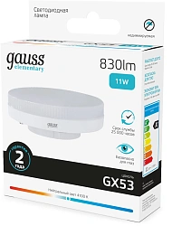 Лампа светодиодная Gauss Elementary 11Вт цок.:GX53 таблетка 220B св.свеч.бел.нейт. Tablet (упак.:10шт) (83821)