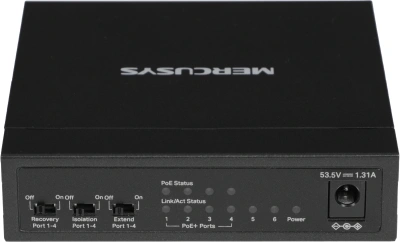 Коммутатор Mercusys MS106P (L2) 6x100Мбит/с 4PoE+ 67W неуправляемый
