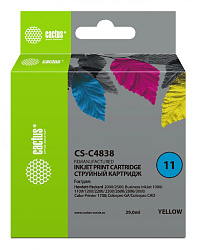 Картридж струйный Cactus CS-C4838 №11 желтый (29мл) для HP BIJ 1000/1100/1200/2200/2300/2600/2800 с чипом