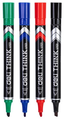 Набор маркеров перманентных Deli EU10101 Think скошенный пиш. наконечник 1.5-5мм 4цв. пакет с европодвесом (4шт.)