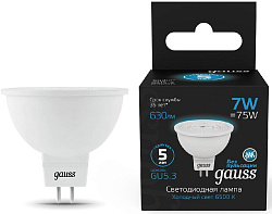 Лампа светодиодная Gauss 101505307 7Вт цок.:GU5.3 рефлек. 150B св.свеч.бел.хол. MR16 (упак.:1шт)