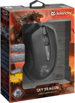 Мышь Defender Sky Dragon GM-090L черный оптическая 3200dpi USB для ноутбука 6but (52090)