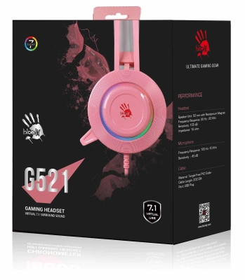 Наушники с микрофоном A4Tech Bloody G521 розовый 2.3м мониторные USB оголовье (G521 ( PINK ))
