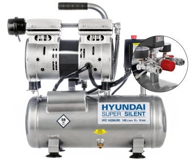Компрессор поршневой Hyundai HYC 14206LMS безмасляный 140л/мин 6л 750Вт серебристый