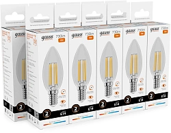 Лампа филам. Gauss Filament 12Вт цок.:E14 свеча 220B св.свеч.бел.теп. (упак.:10шт) (32112)