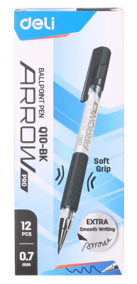 Ручка шариков. Deli Arrow EQ10-BK серый мет./черный d=0.7мм черн. черн. резин. манжета