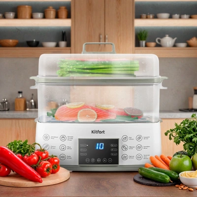 Пароварка Kitfort КТ-6431 2ярус. 800Вт белый/серый