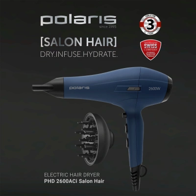 Фен Polaris PHD 2600ACi Salon Hair 2600Вт синий/черный (PHD 2600ACI)