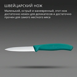 Нож кухонный Victorinox Swiss Classic (6.7634.C1) для чистки овощей и фруктов лезв.80мм серрейт. заточка зеленый