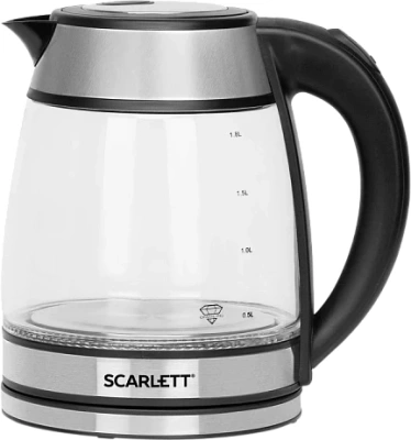 Чайник электрический Scarlett SC-EK27G54 1.7л. 1800Вт серебристый/черный корпус: нерж.сталь/стекло