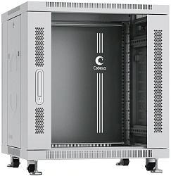 Шкаф коммутационный Cabeus (SH-05C-12U60/60) напольный 12U 600x600мм пер.дв.стекл металл 800кг серый 500мм 730мм IP20 сталь