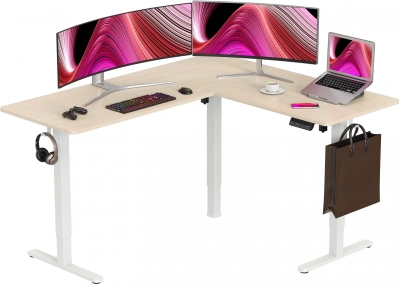 Стол для компьютера Cactus CS-EDXL-WWD угловой с электроприводом столешница МДФ белый дуб каркас белый 160x140x72см (CS-EDXL-WWD)