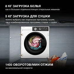 Стиральная машина Hyundai WMD7228 класс:B загрузка до 8кг отжим:1400об/мин белый инвертор