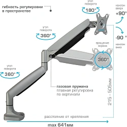 Кронштейн для мониторов ЖК Kromax OFFICE-21 серебристый 17"-45" макс.15кг настольный поворот и наклон