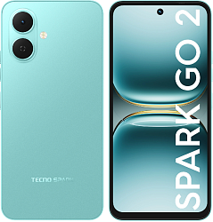Смартфон Tecno Spark Go 2 128Gb 4Gb зеленый моноблок 3G 4G 2Sim 6.67" 720x1600 Android 15 13Mpix 802.11 a/b/g/n/ac GPS GSM900/1800 Protect FM microSD max1024Gb